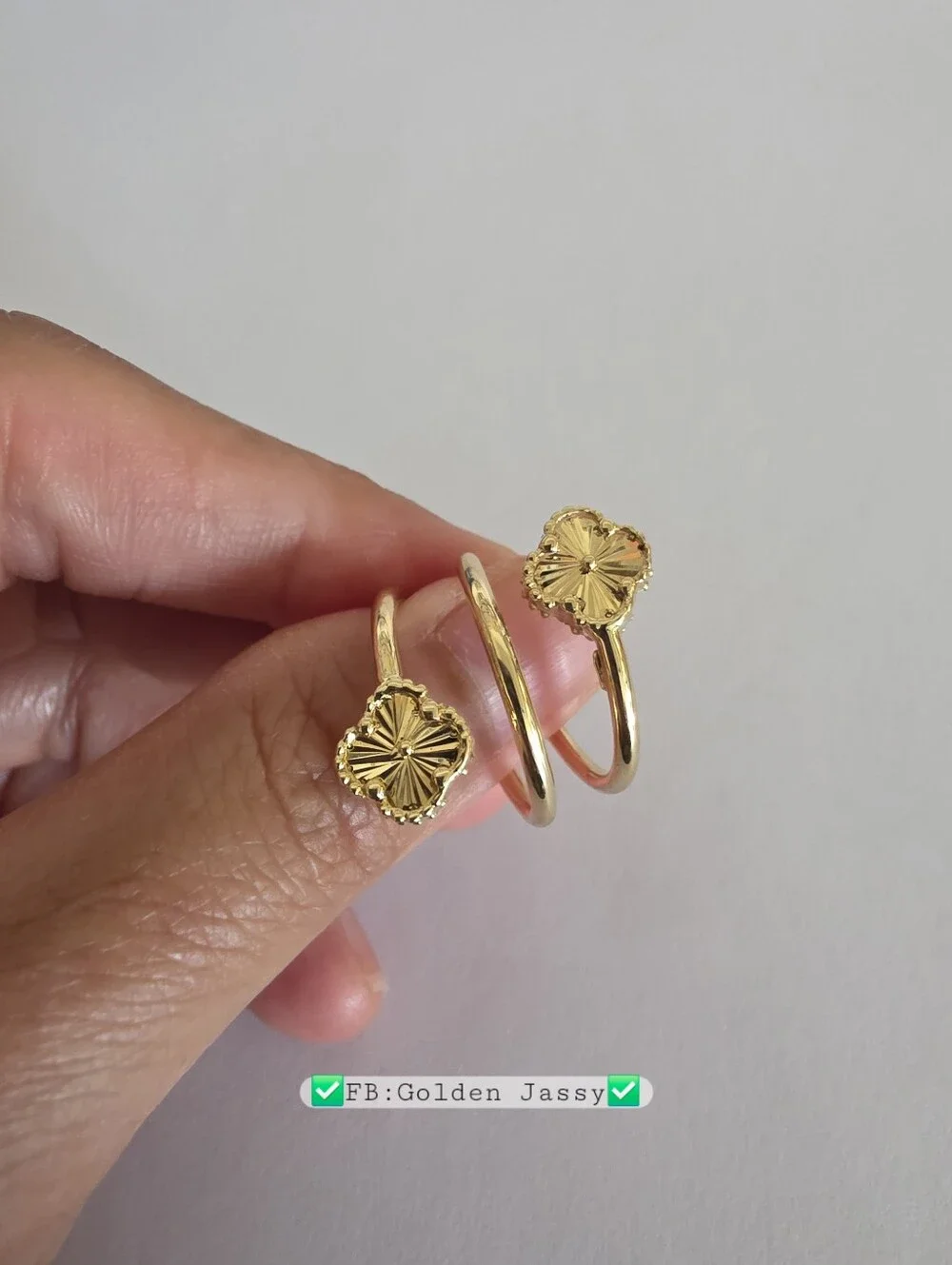 18K Real Gold Spiral Clover Ring 6